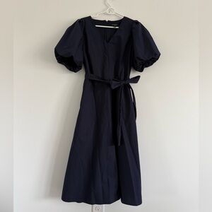 Banana Republic Dark Blue Midi Dress with Puff Sleeves